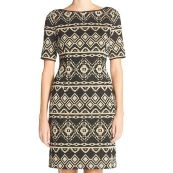 Tahari Aztec Ponte dress black and Ivory size 10 - Picture 1 of 8